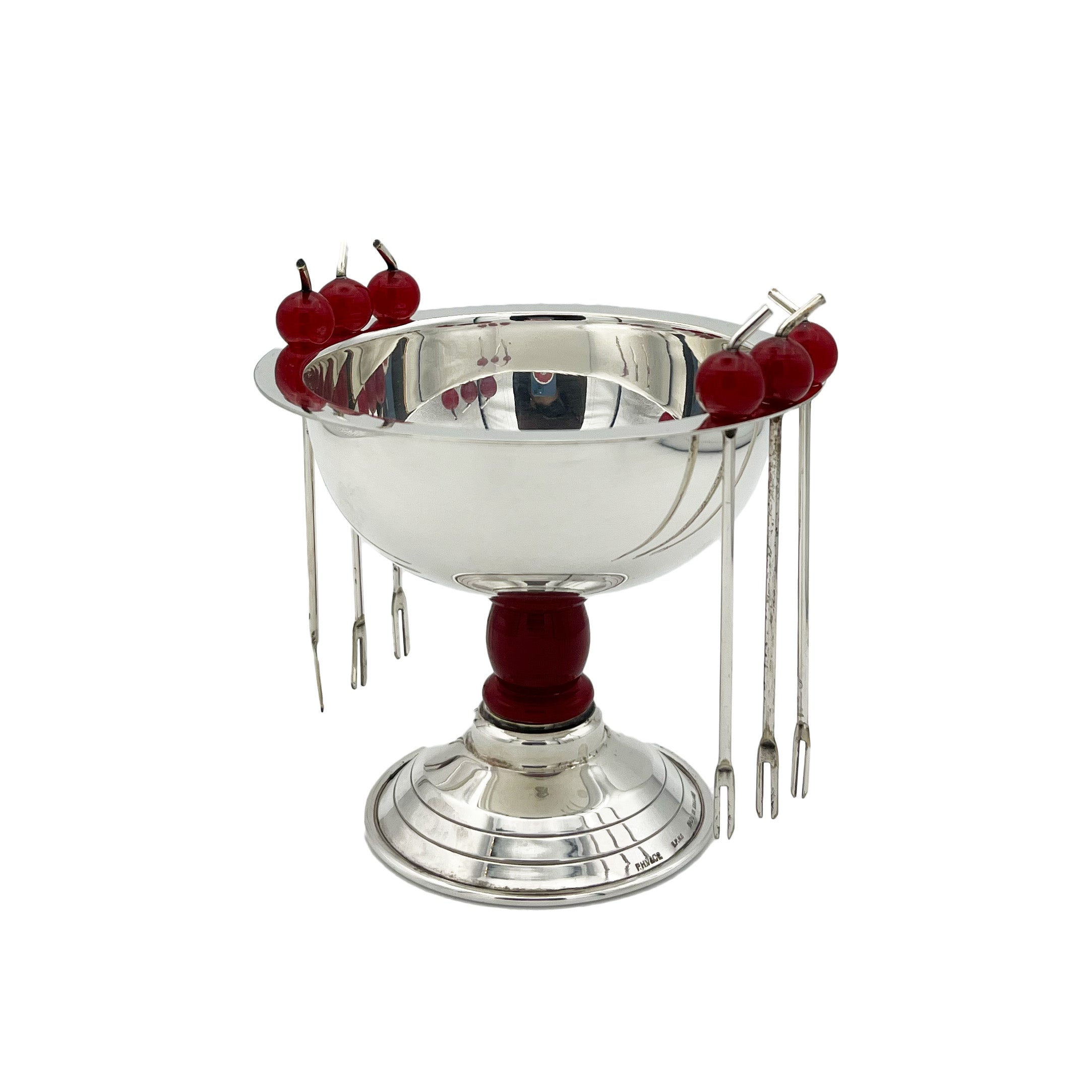 Antique Silver Plated Olive Bowl with Cocktail Sticks c.1930