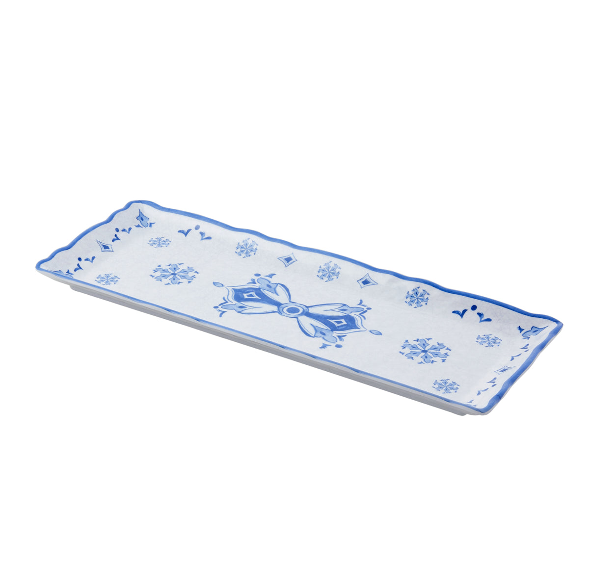 Nina Campbell Melamine Baguette Tray Moroccan Blue against a white background