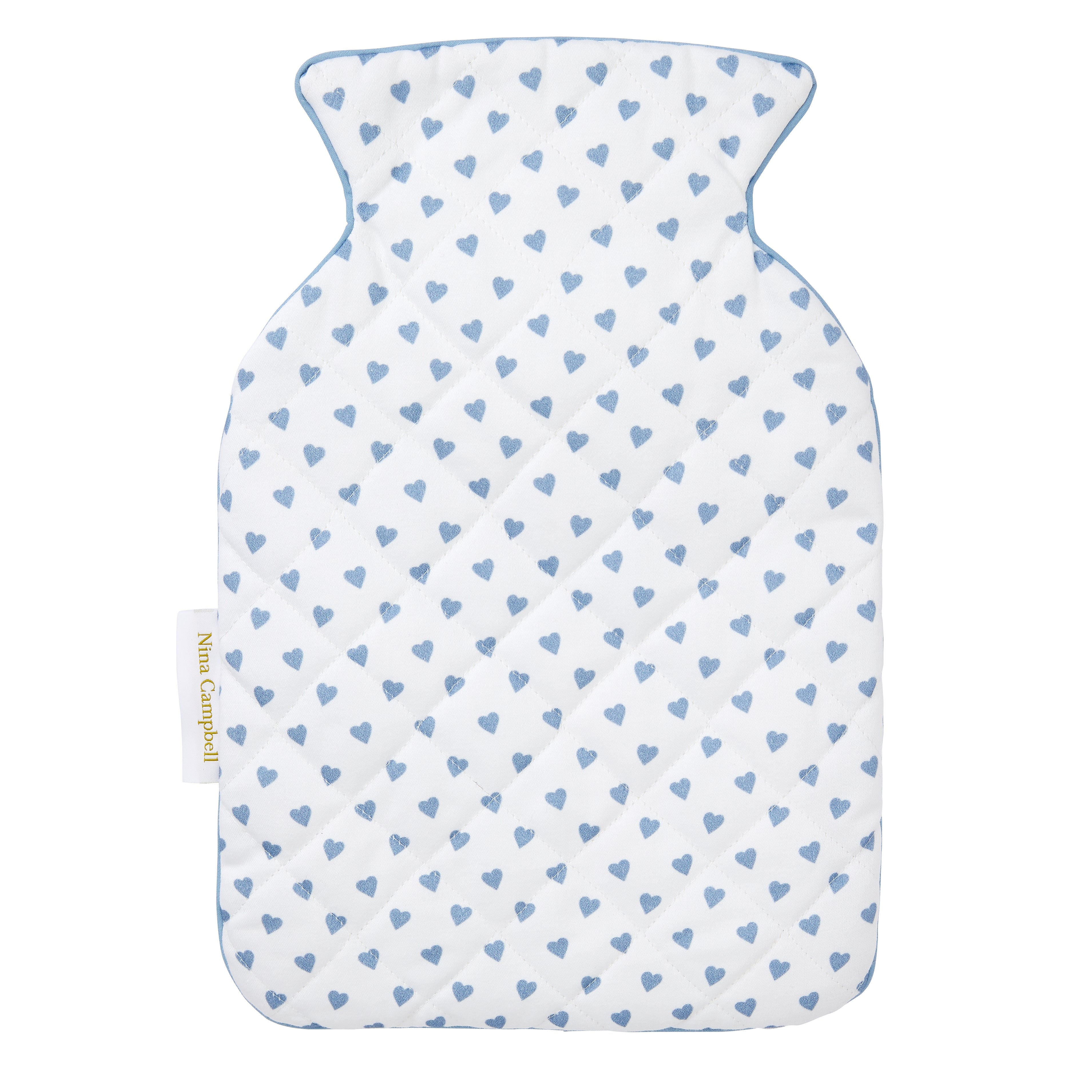 Nina Campbell Hot Water Bottle Cover Blue Heart against a white background