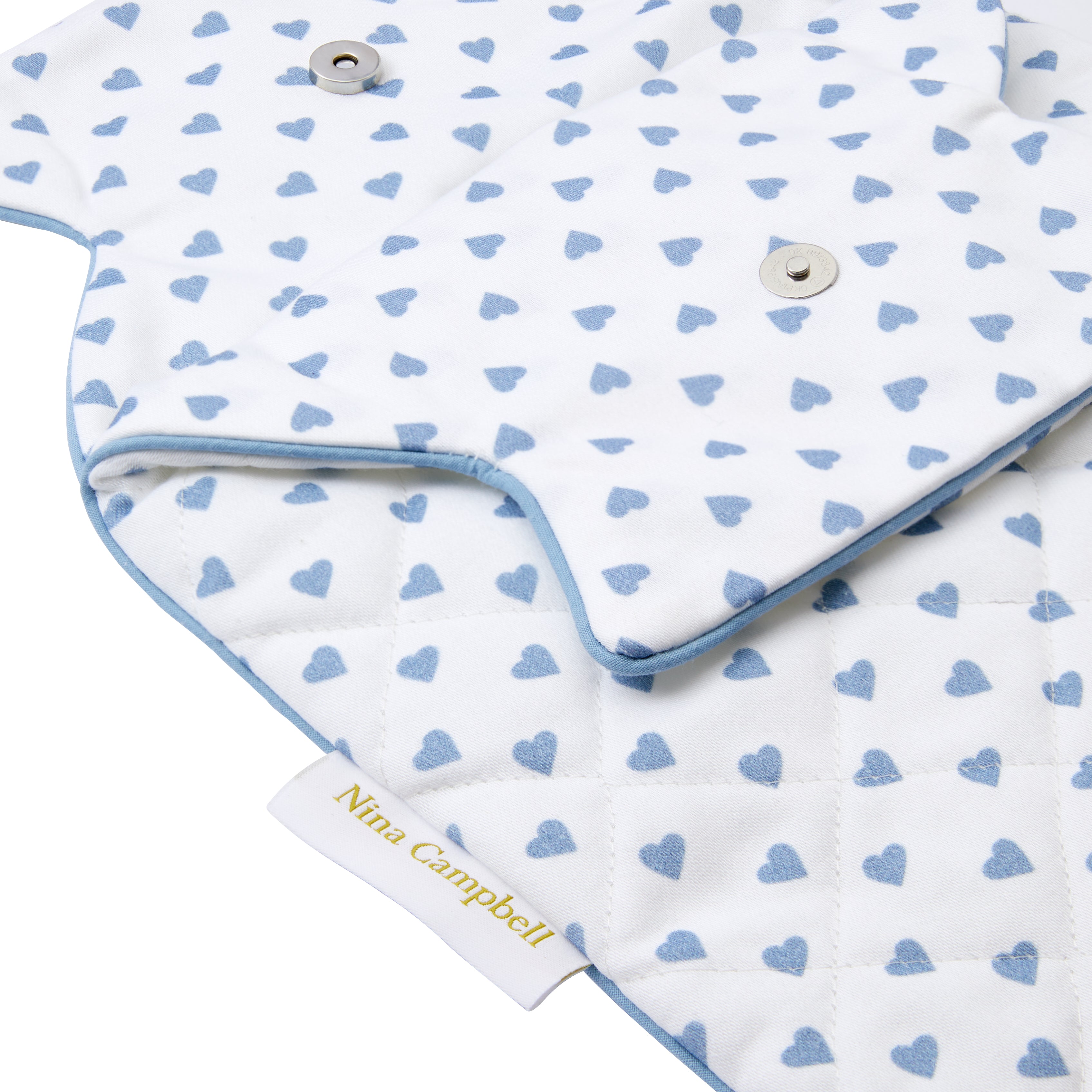 Nina Campbell Hot Water Bottle Cover Blue Heart close up shot