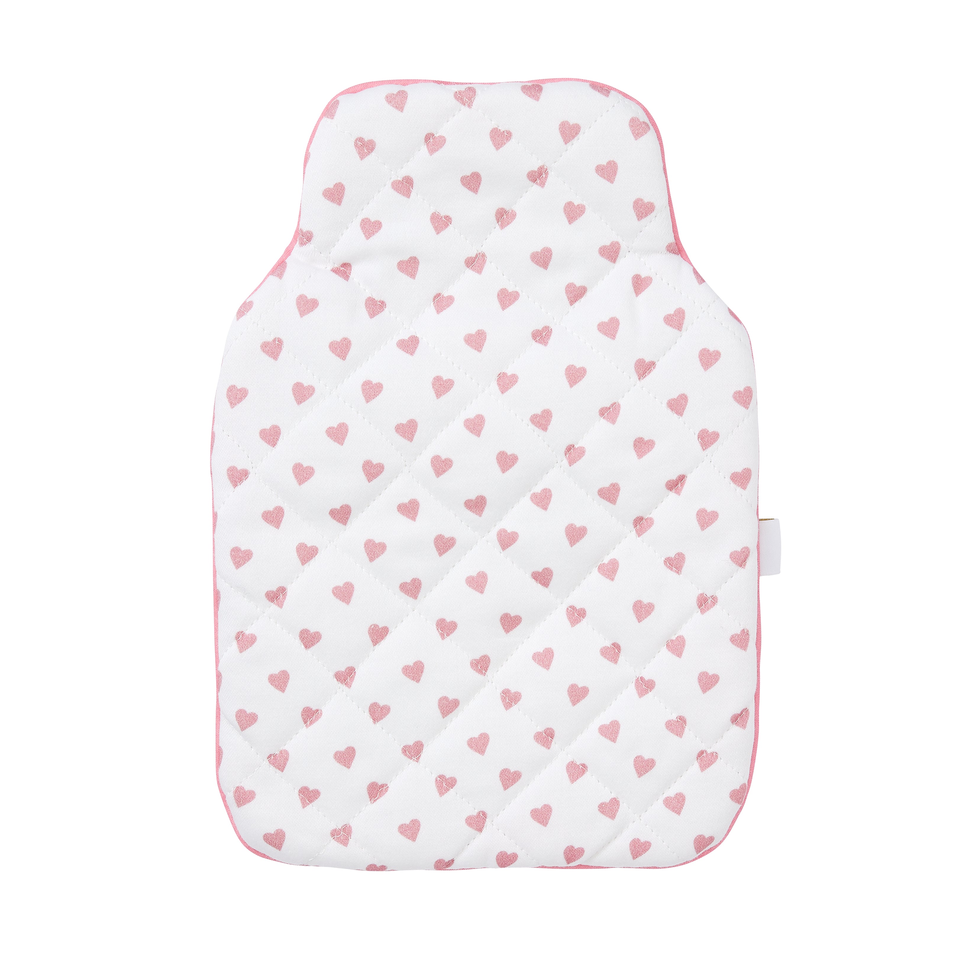 Hot Water Bottle and Cover Mini Pink Heart against a white background