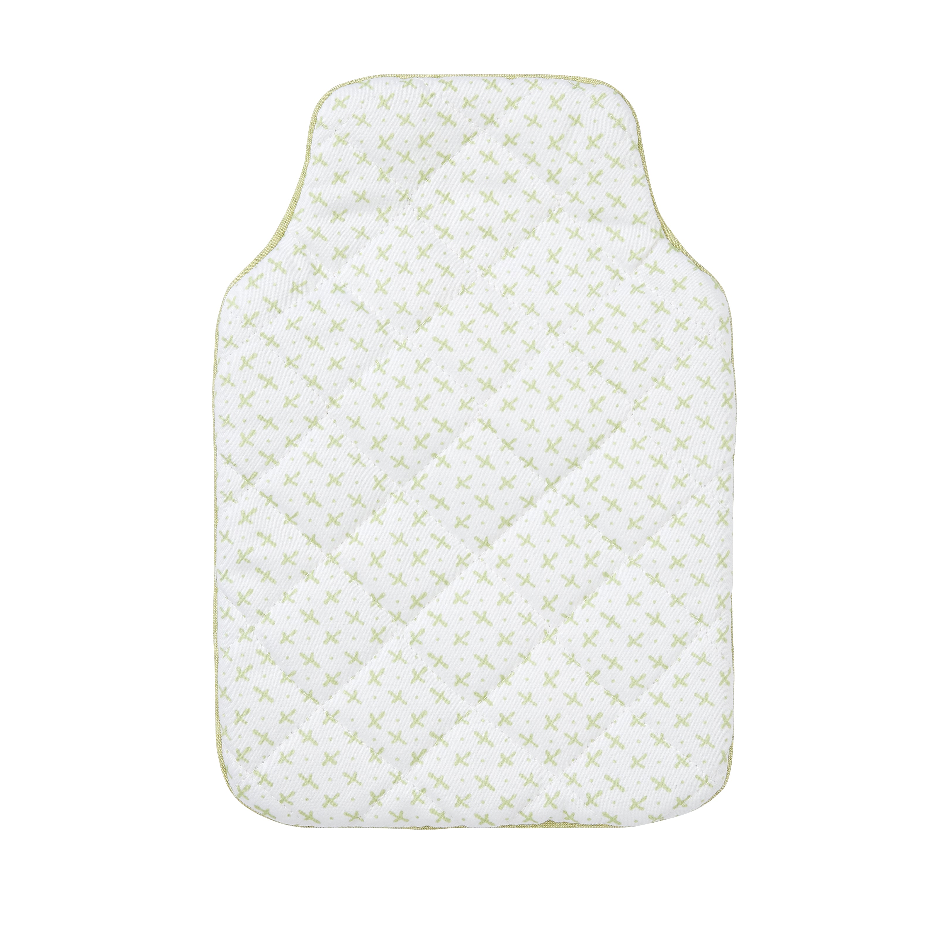 Nina Campbell Hot Water Bottle and Cover Mini Green Sprig against a white background