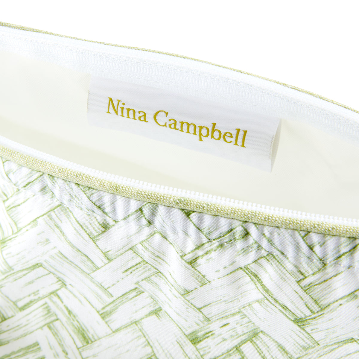 Nina Campbell Wash Bag Basketweave Green close up