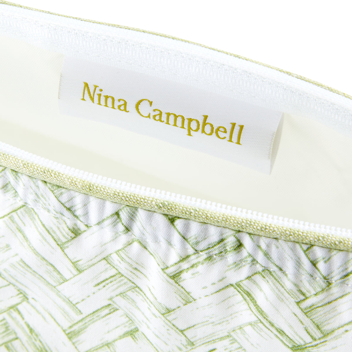 Nina Campbell Make-up Bag Basketweave Green close up