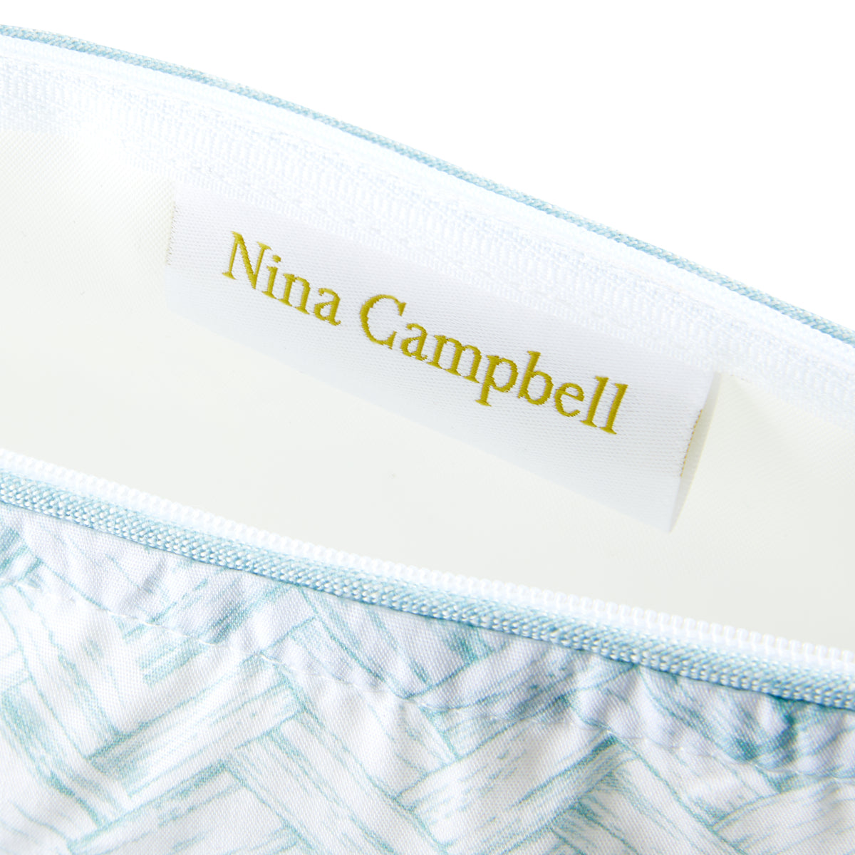 Nina Campbell Make-up Bag Basketweave Aqua close up