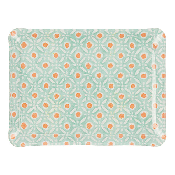 Nina Campbell Fabric Tray Small Batik Dots Aqua/Coral against a white background