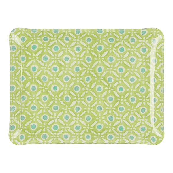 Nina Campbell Fabric Tray Small - Batik Dots Green/Aqua against a white background