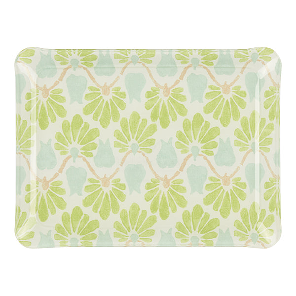 Nina Campbell Fabric Tray Small Ginko Leaf Green/Aqua against a white background
