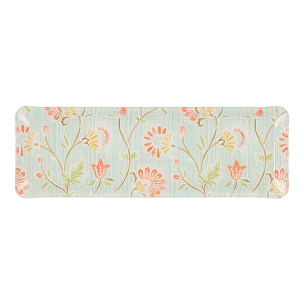 Nina Campbell Fabric Tray Oblong Indienne/Stripe Aqua/Coral against a white background