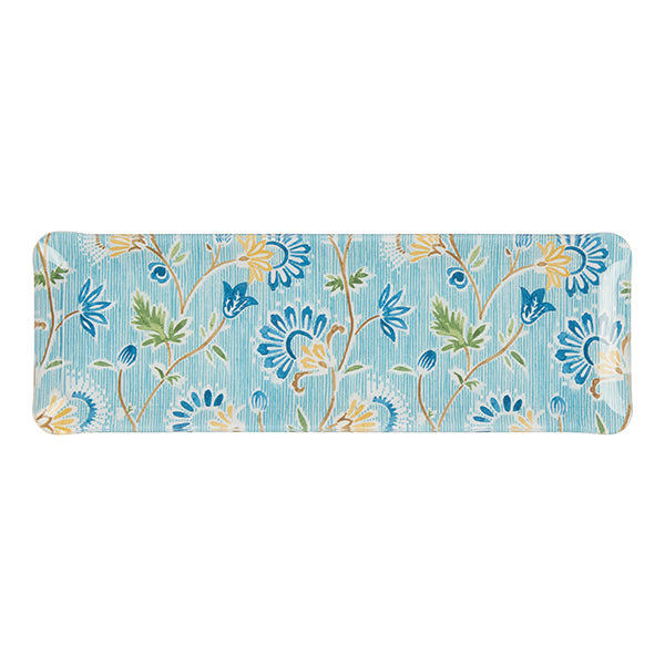 Nina Campbell Fabric Tray Oblong Indienne/Stripe Blue/Green against a white backgorund