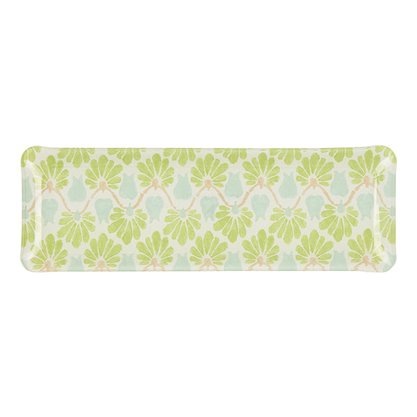 Nina Campbell Fabric Tray Oblong - Ginko Leaf Green/Aqua against a white background