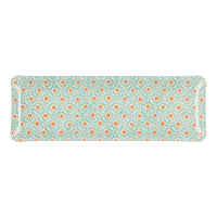 Nina Campbell Fabric Tray Oblong Batik Dot Aqua/Coral against a white background