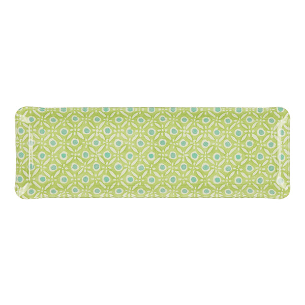 Nina Campbell Fabric Tray Oblong Batik Dots Green/Aqua against a white background