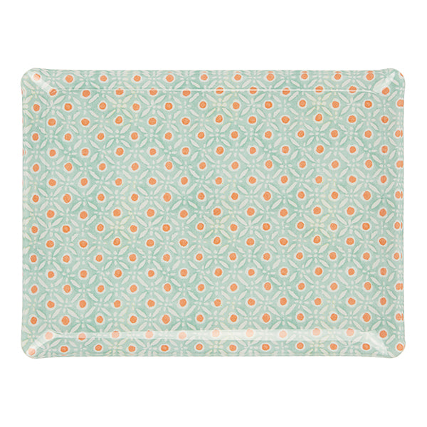 Nina Campbell Fabric Tray Medium - Batik Dots Aqua/Coral against a white background
