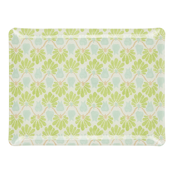 Nina Campbell Fabric Tray Medium Ginko Leaf Green/Aqua against a white background