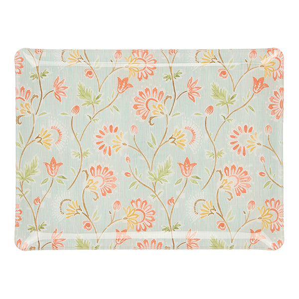Nina Campbell Fabric Tray Medium Indienne/Stripe Aqua/Coral against a white background