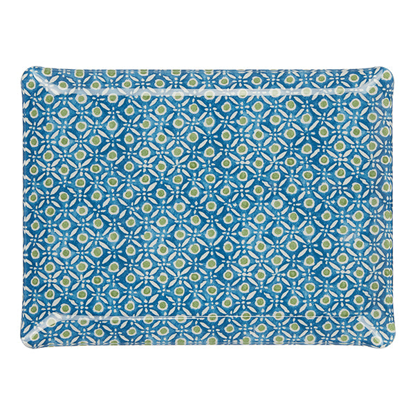 Nina Campbell Fabric Tray Medium Batik Dots Blue/Green against a white background