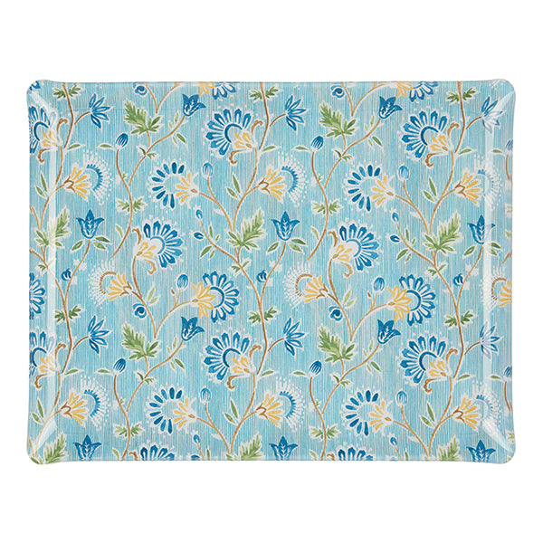 Nina Campbell Fabric Tray Large Indienne/Stripe Blue Green against a white background