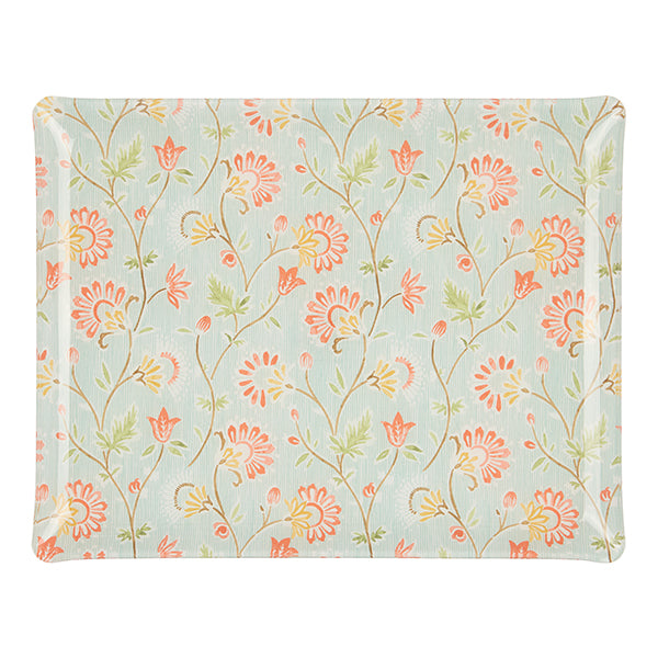 Nina Campbell Fabric Tray Large Indienne/Stripe Aqua/Coral against a white background