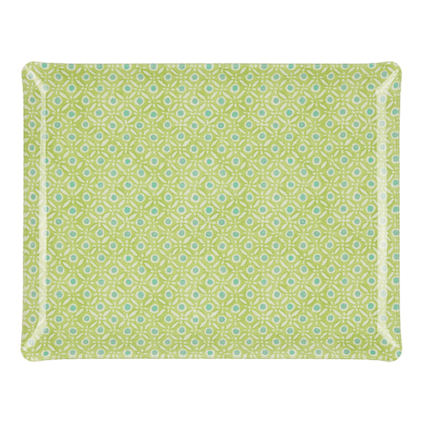 Nina Campbell Fabric Tray Large Batik Dots Green/Aqua against a white background