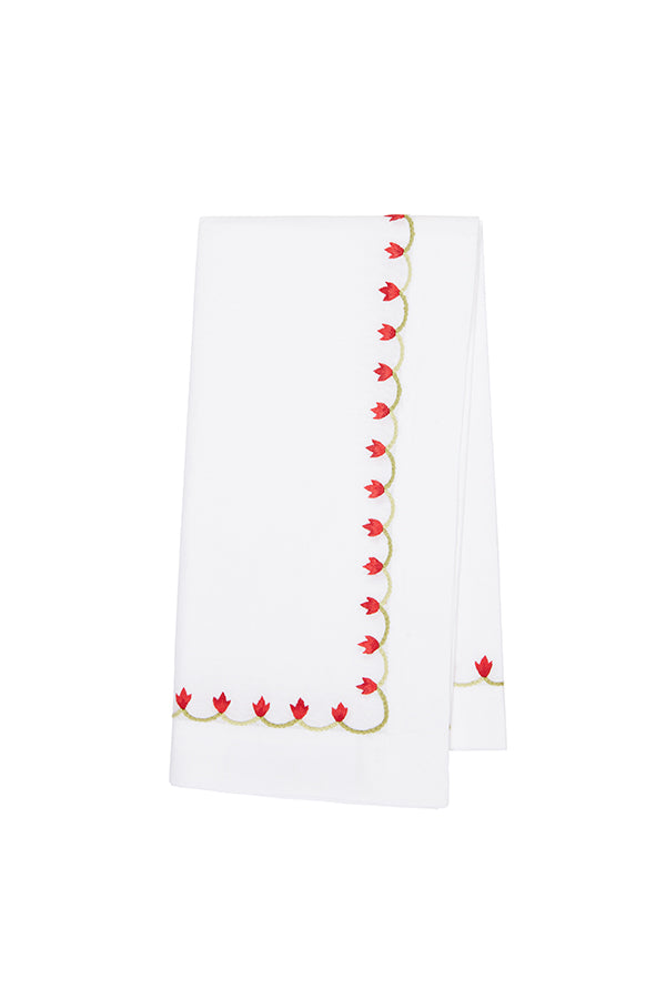 Nina Campbell Marguerite Napkin Red against a white background