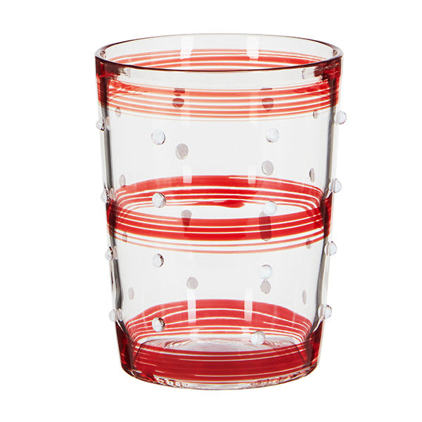 Nina Campbell Small Tumbler Red/White Stripes & Dots against a white background