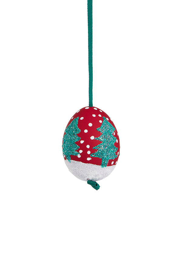 Bauble Red Tree Oval Egg 5cm