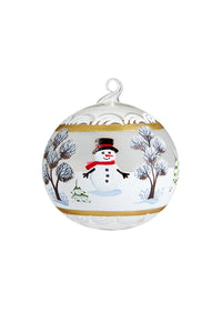 Bauble Snowman Scene White 10cm