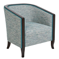 Nina Campbell Brewster Tub Chair in Blue Fabric against a white background angle shot