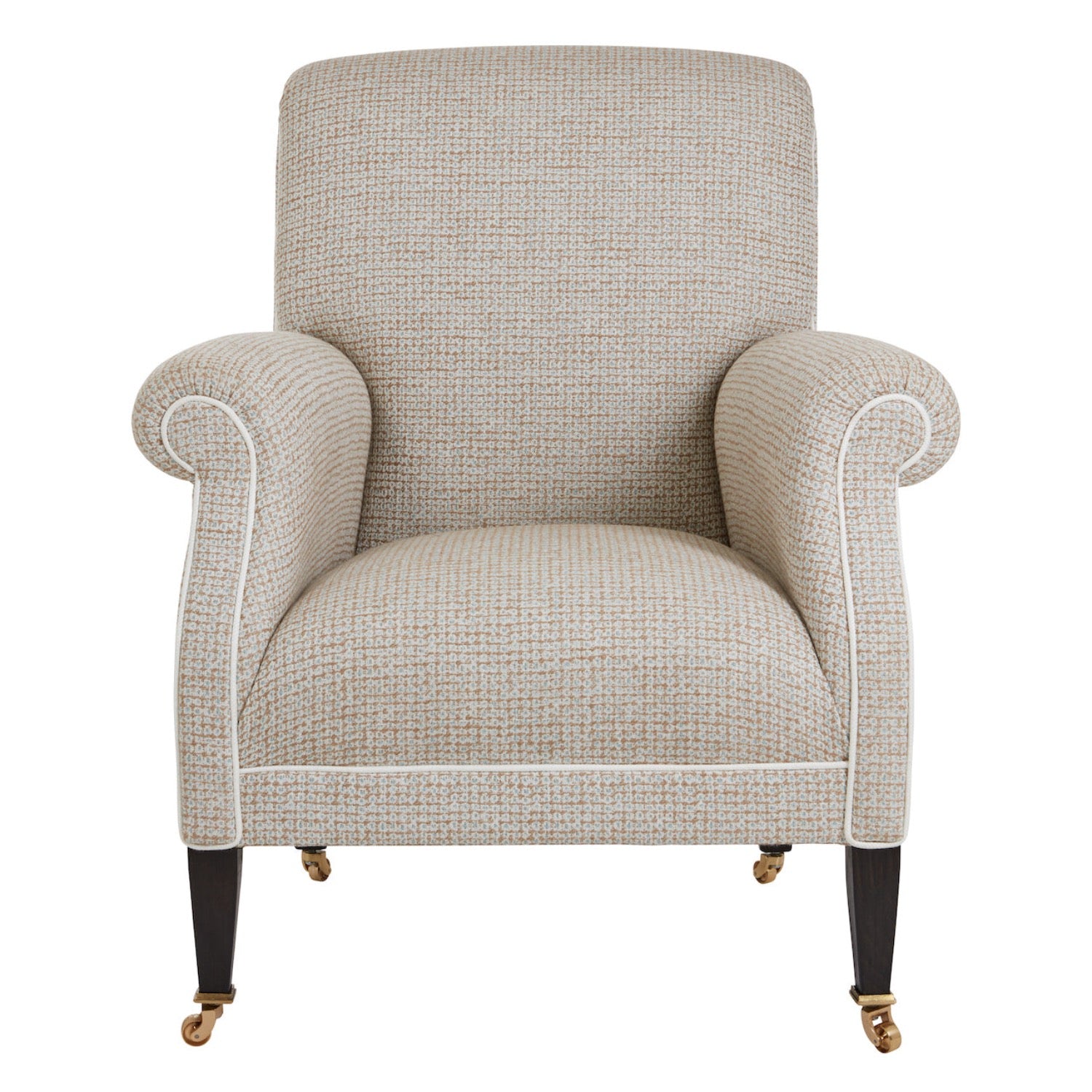 Nina Campbell Elizabeth Barret Browning Armchair in Lavani fabric against white background