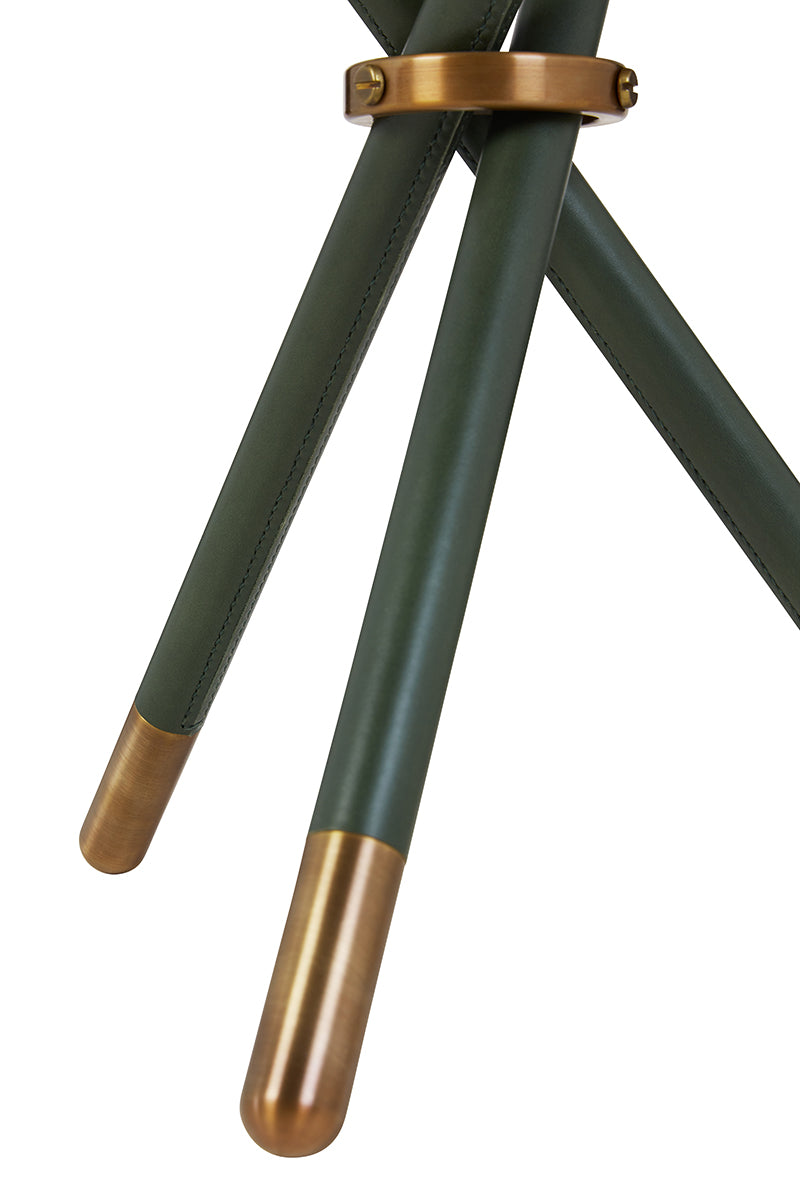 Nina Campbell Button Table in green against a white background leg view