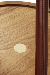 Nina Campbell Button Table in chestnut BOSCO branding disk