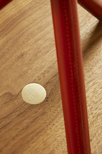 Nina Campbell Button Table in Lipstick Red BOSCO branding disk