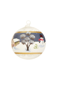 Bauble Snowman Scene Blue 10cm