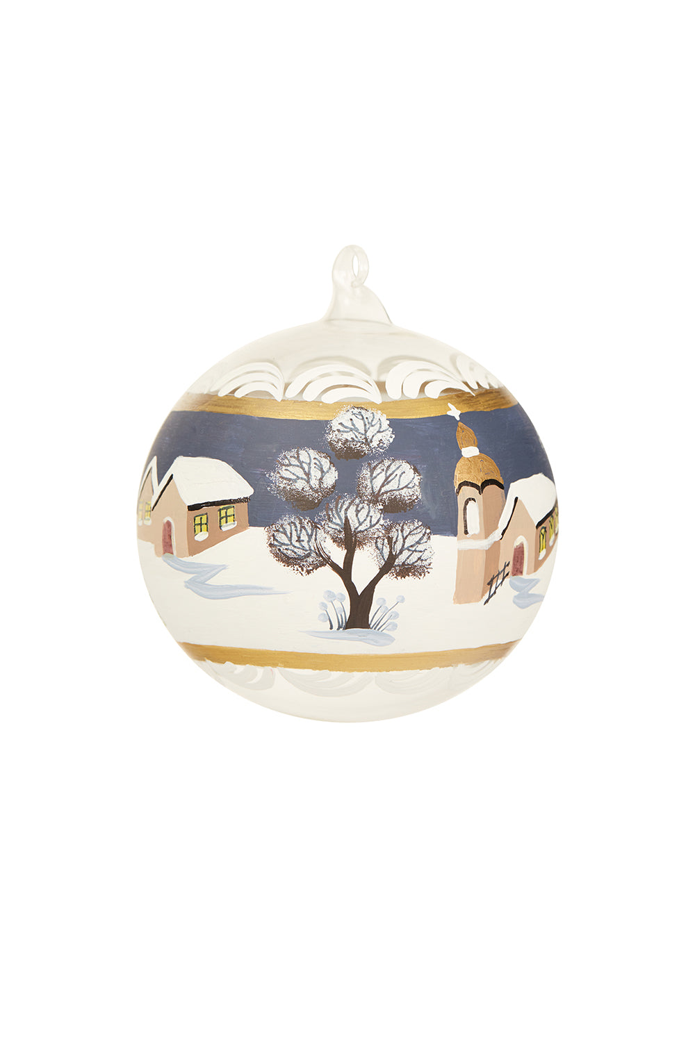 Bauble Snowman Scene Blue 10cm