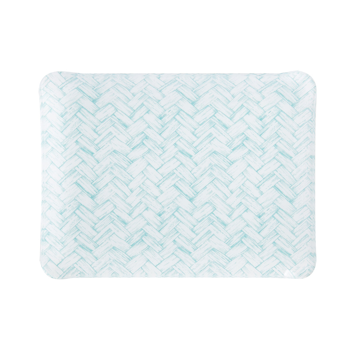Nina Campbell Fabric Tray Small Aqua Basketweave against a white background