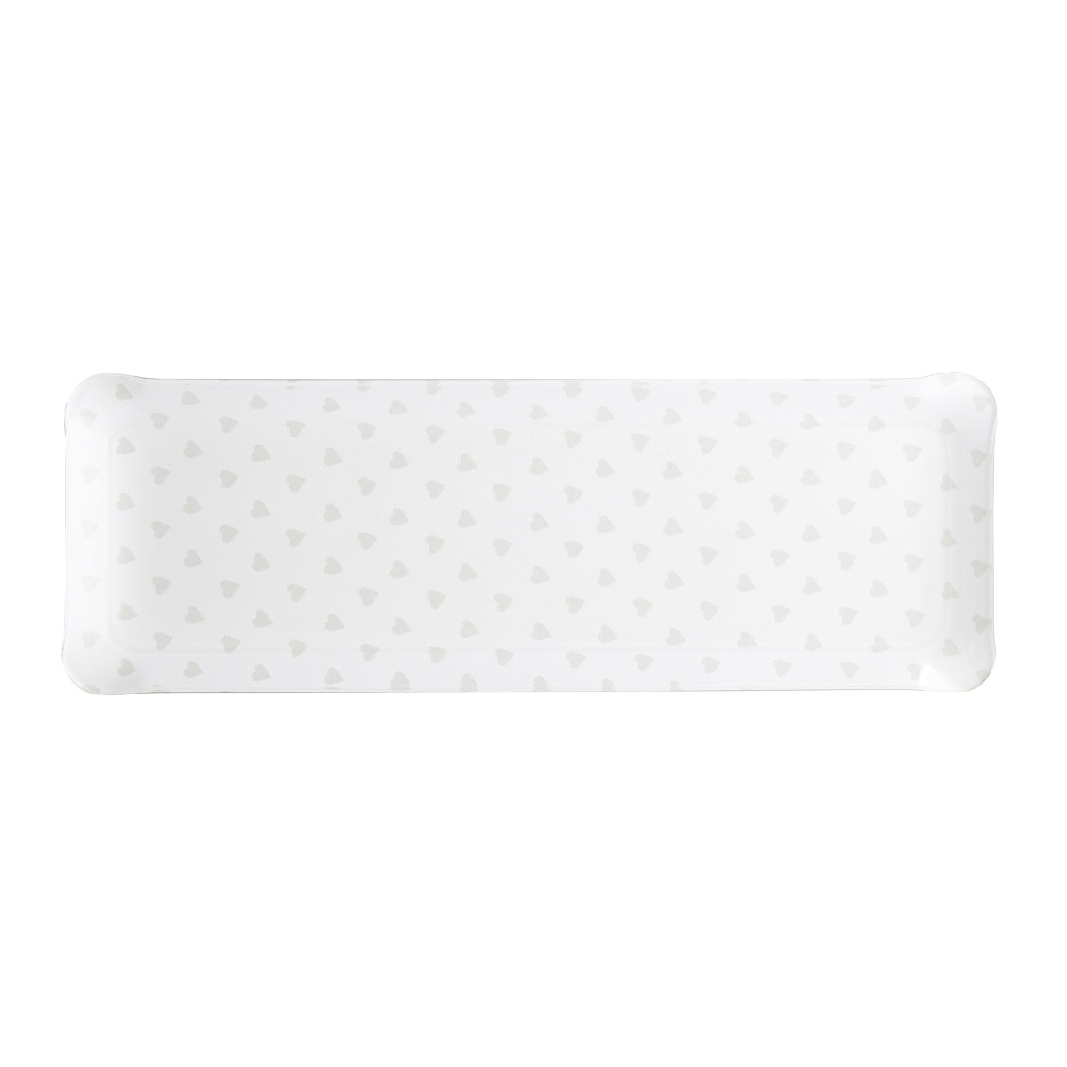 Nina Campbell Fabric Tray Oblong Heart Grey against a white background