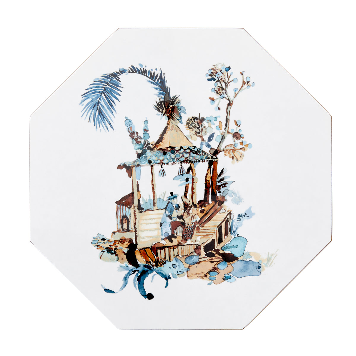 Toile Chinoise Octagon Placemat Blue/Chocolate