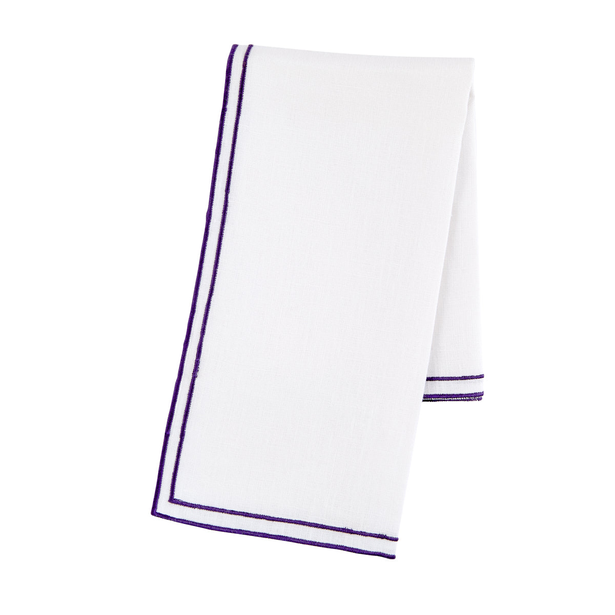 Nina Campbell Linen Napkin White/Aubergine against a white background