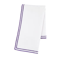 Nina Campbell Linen Napkin White/Aubergine against a white background