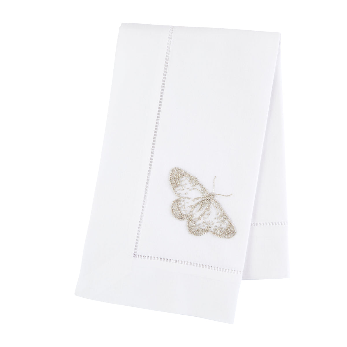 Nina Campbell Butterfly Napkin Silver against a white background