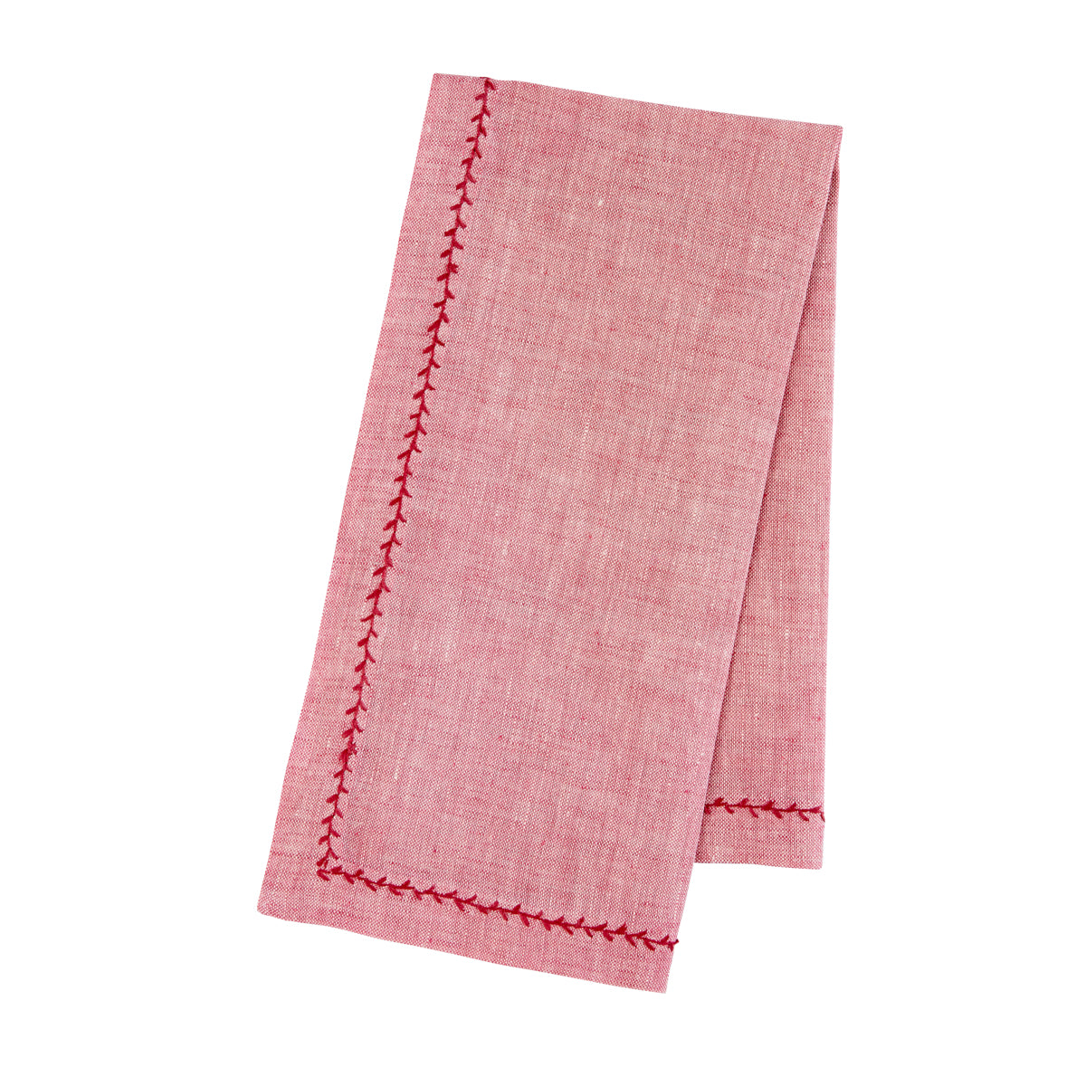 Nina Campbell Feather Stitch Napkin Pink Sapphire against a white background