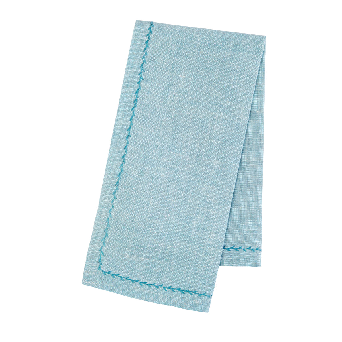 Nina Campbell Feather Stitch Napkin Aquamarine against a white background