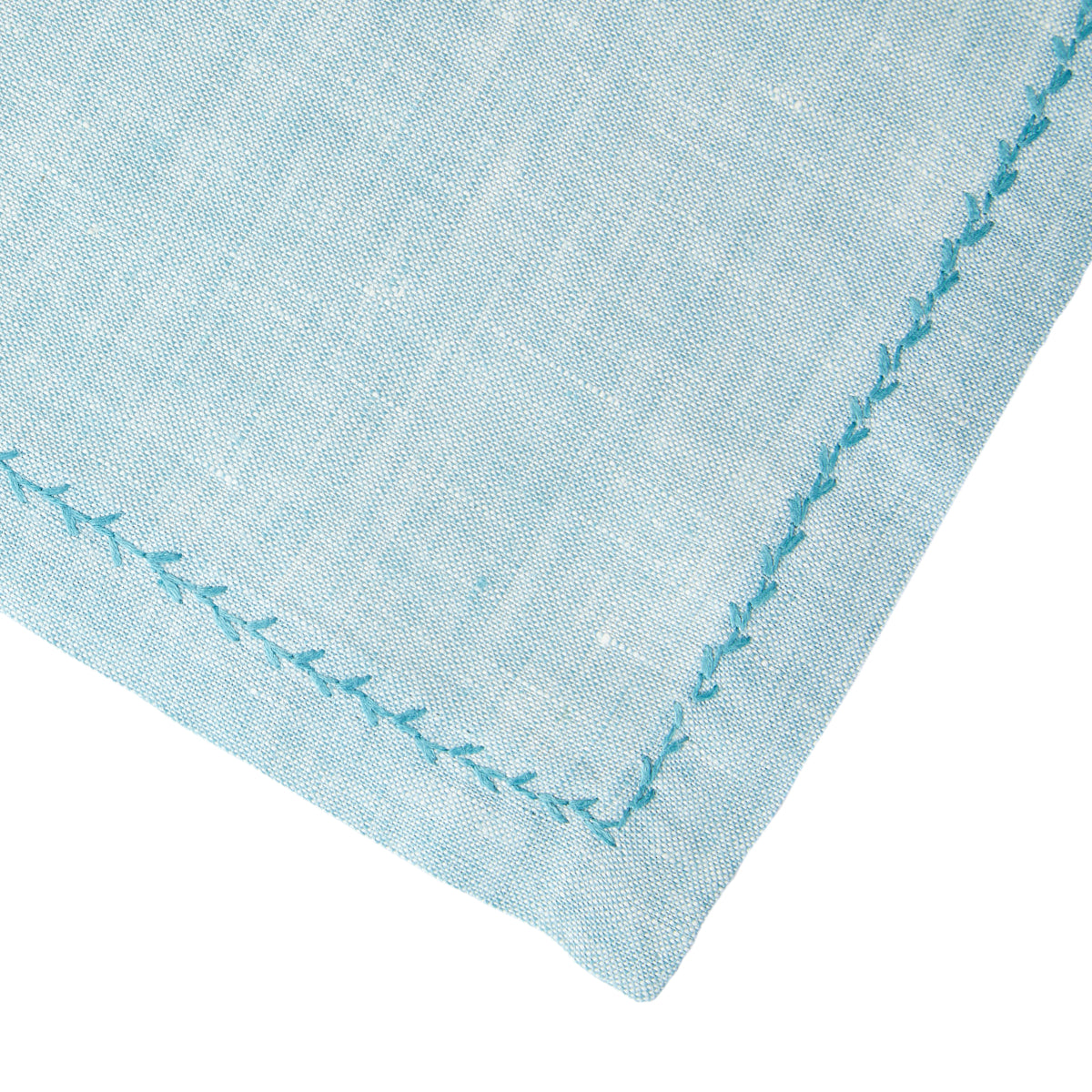 Nina Campbell Feather Stitch Napkin Aquamarine close up