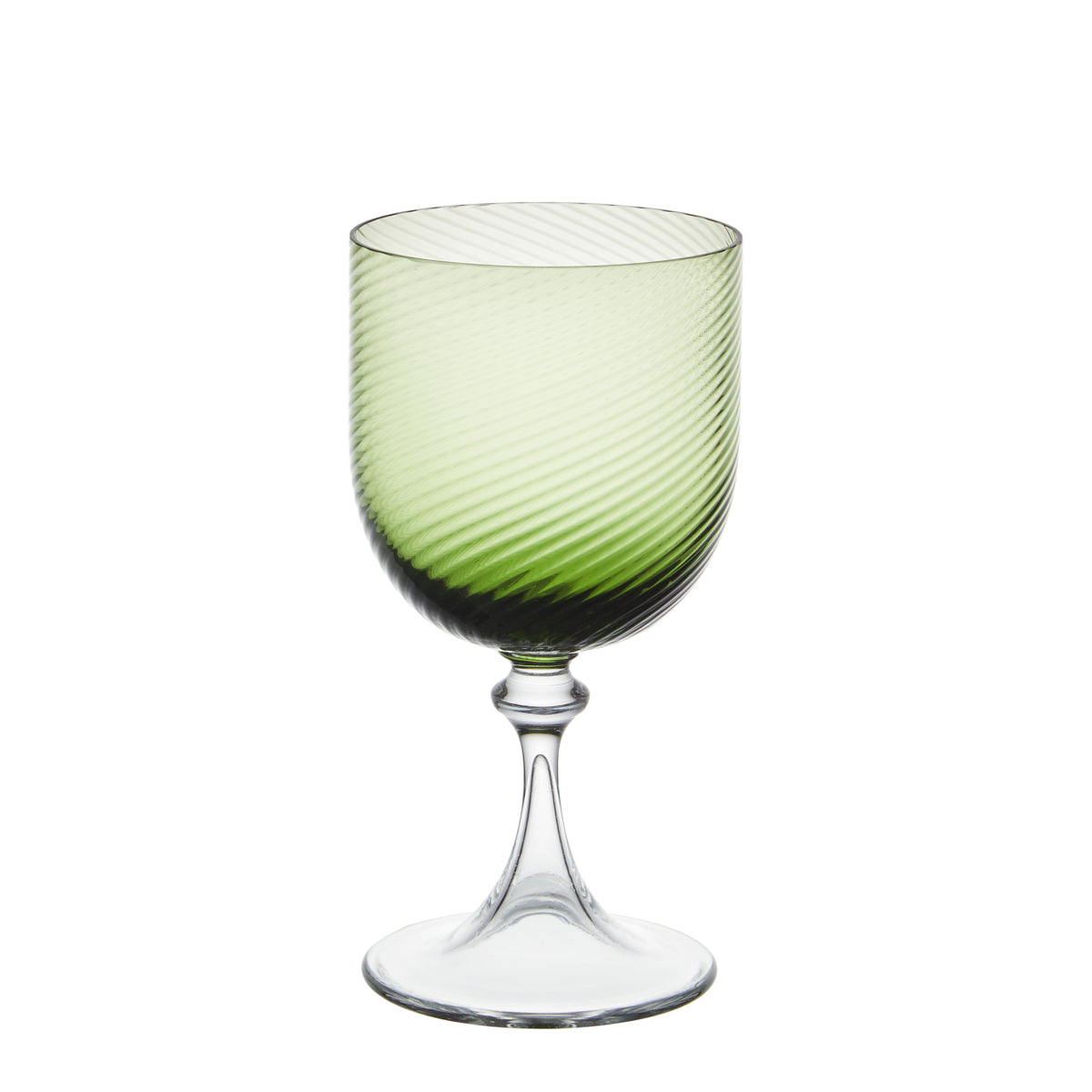 Nina Campbell Green red wine glass against a white background