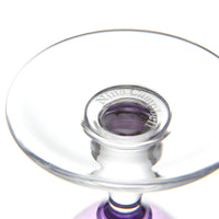 Nina Campbell Jewel Large Wine Glass Amethyst against a white background labeling on bottom closeup