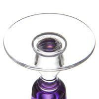 Nina Campbell Jewel Champagne Flute Amethyst against a white background labeling on bottom closeup