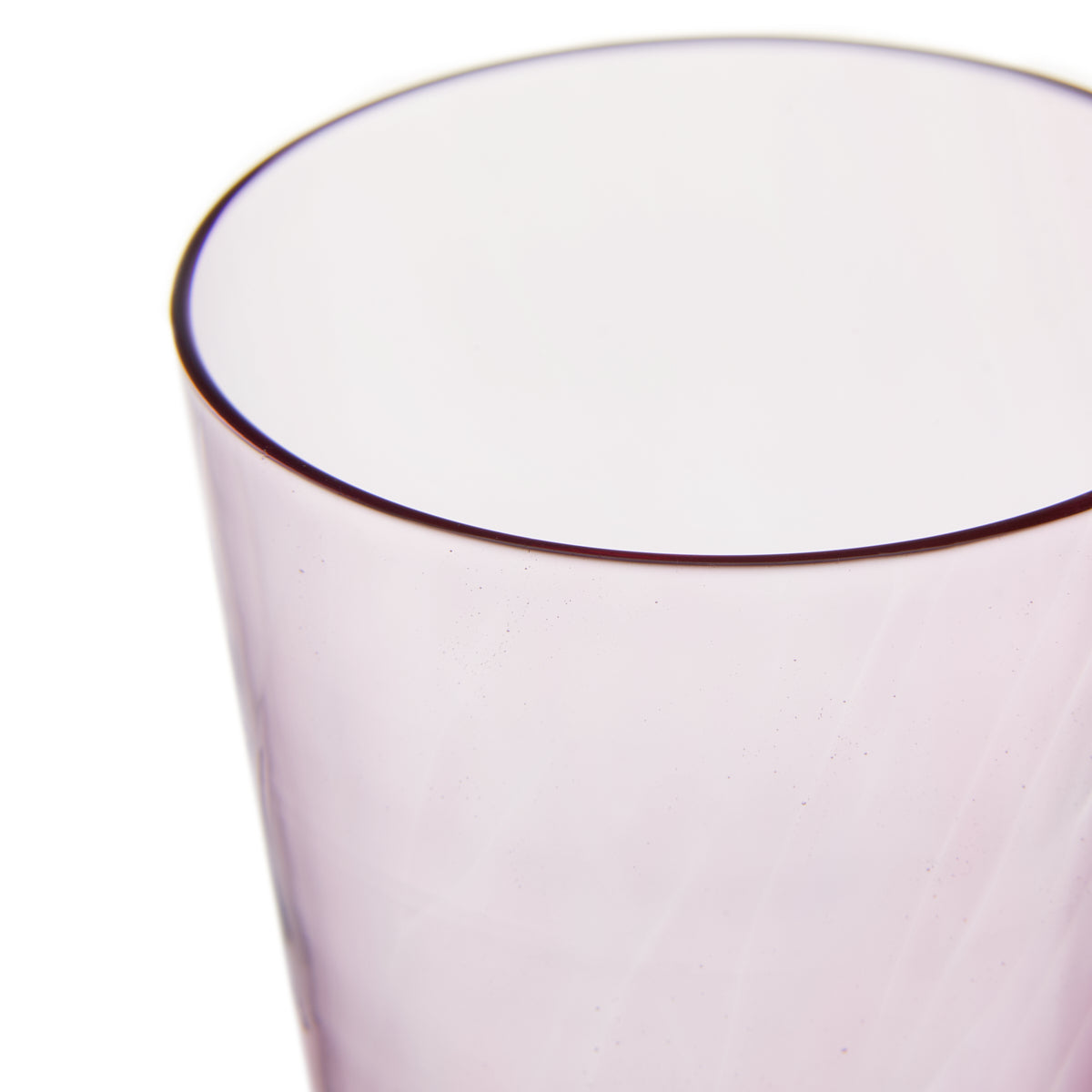 Nina Campbell Jewel Champagne Flute Pink Sapphire against a white background close up rim