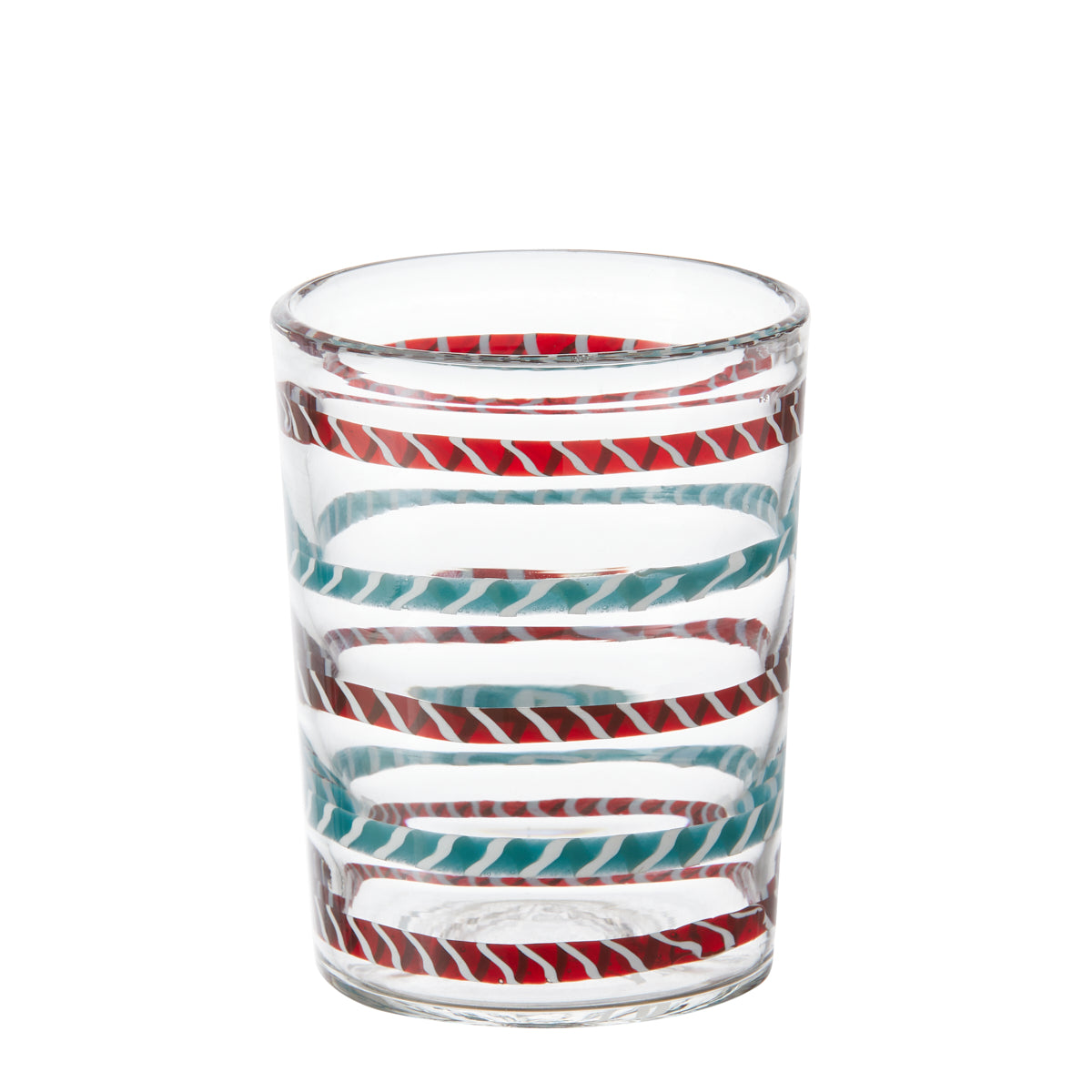 Nina Campbell Small Tumbler Red/Aqua Candy Stripes against a white background