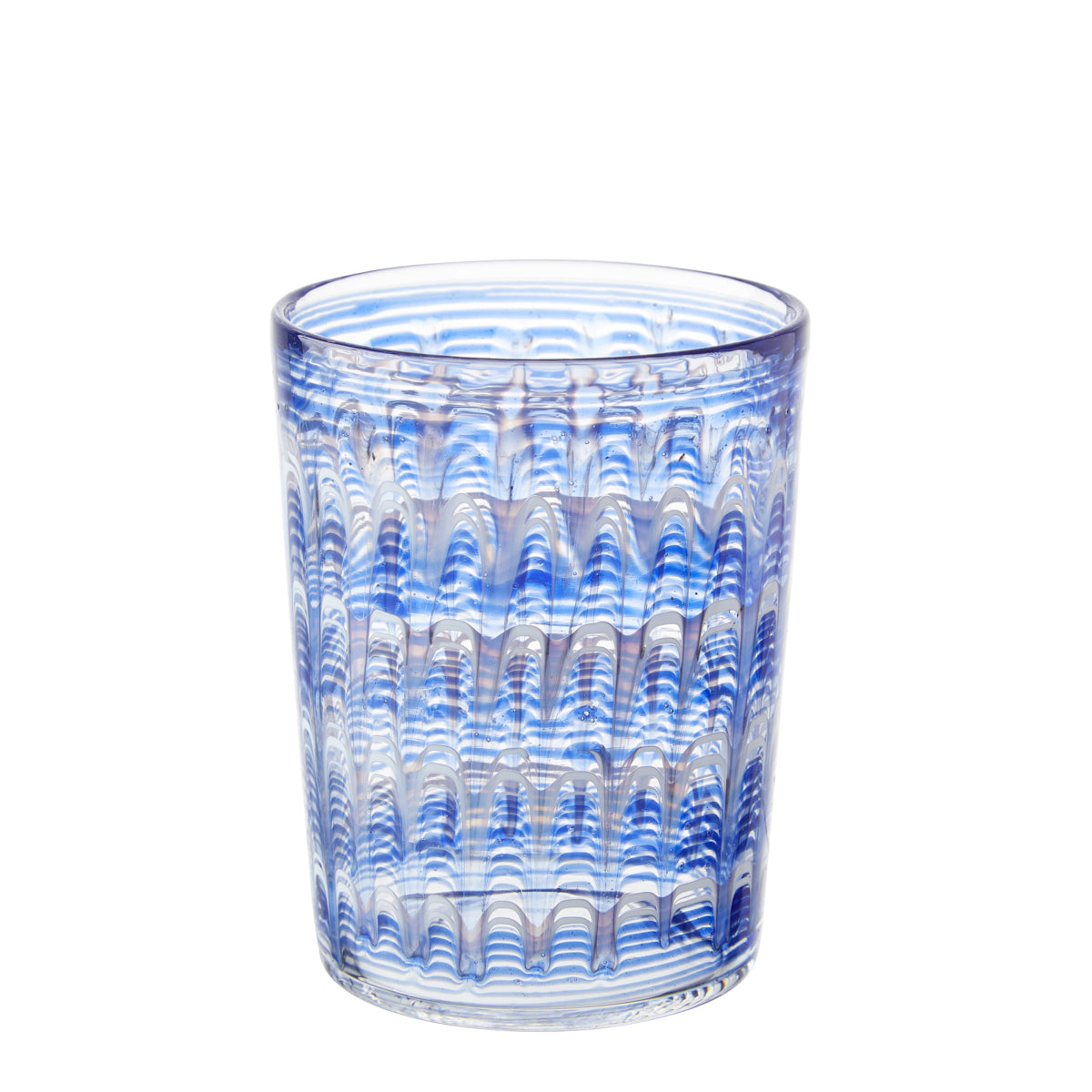 Nina Campbell Small Tumbler Blue/White Ripples against a white background